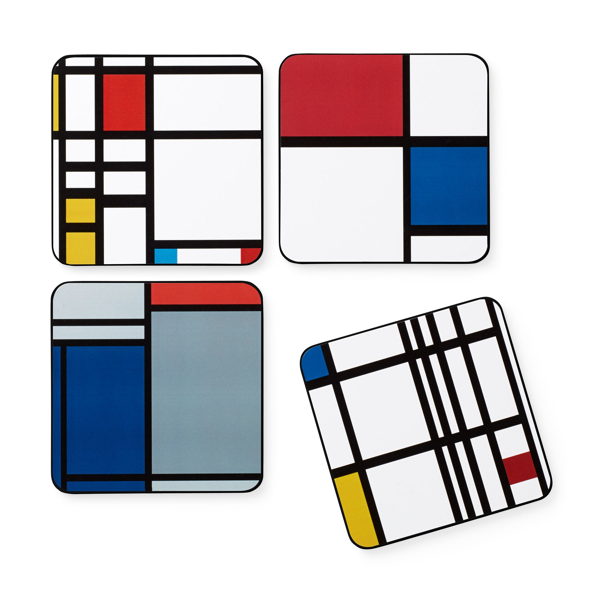 Mondrian - Square coasters (6 pcs) Flat set - Amalfi Blue & Luna White -  Foglizzo