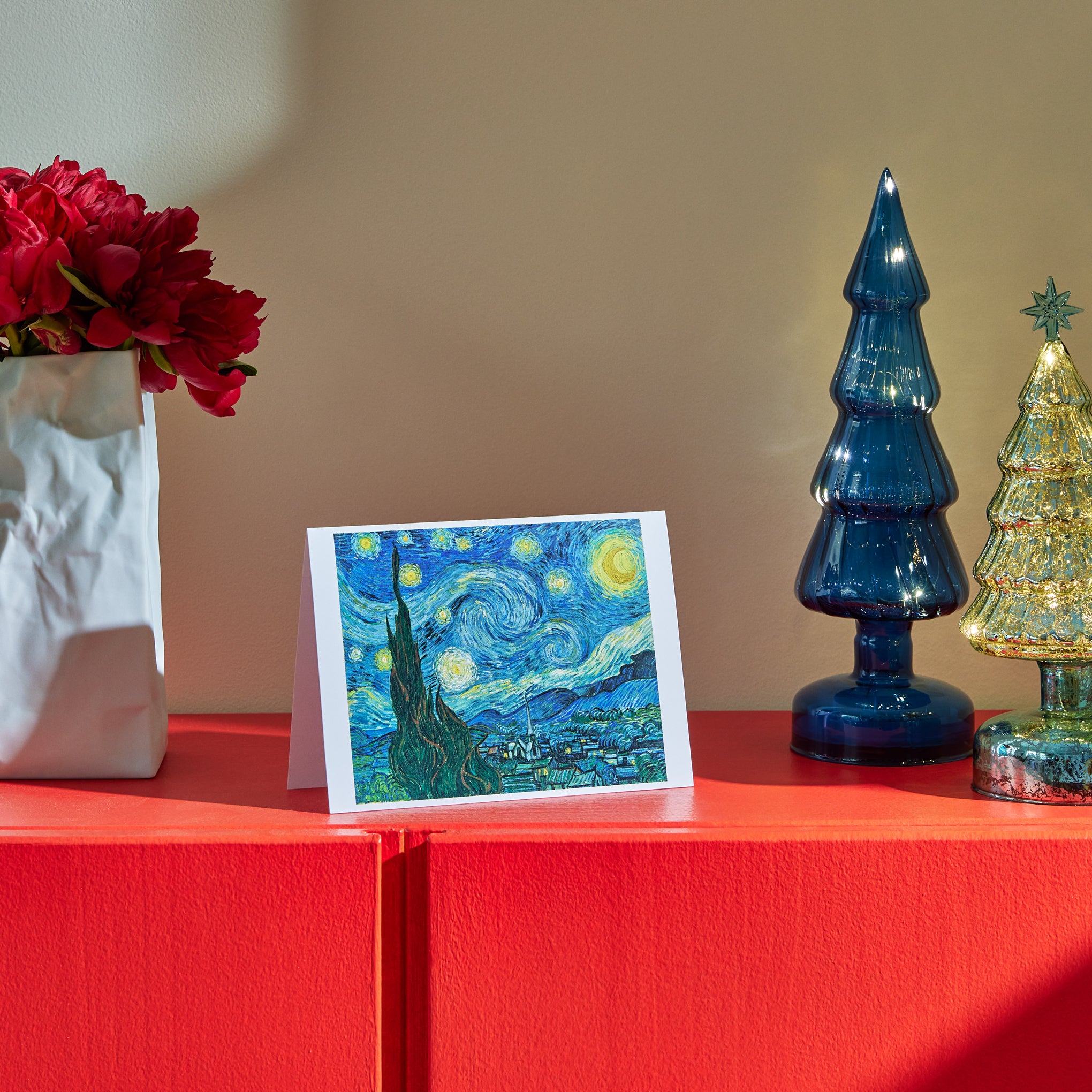 Pack De 10 Tarjetas Plegadas A6 Con Diseño Van Gogh Starry Night + Sobres Kraft - Para Notas O Regalos