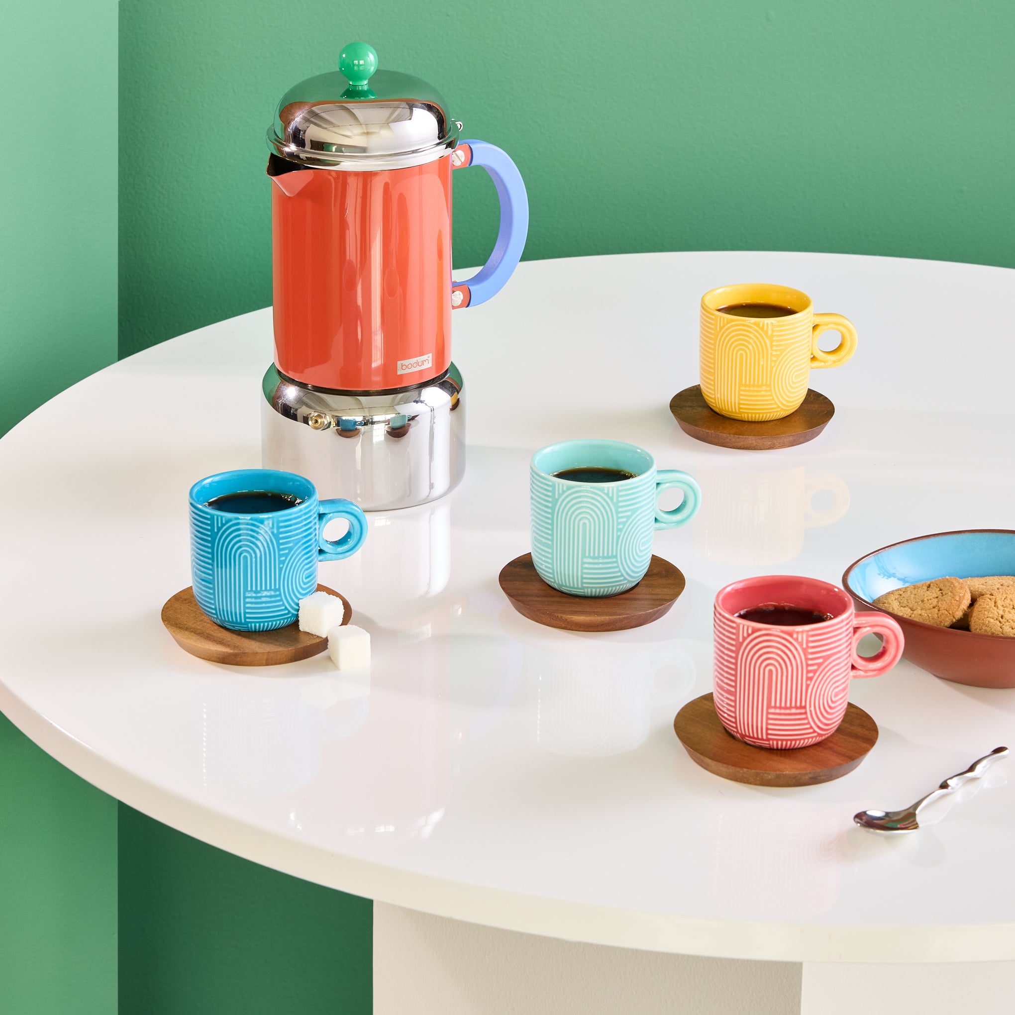 Take a Loop Porcelain Espresso Cups & Wood Saucers - Set of 4