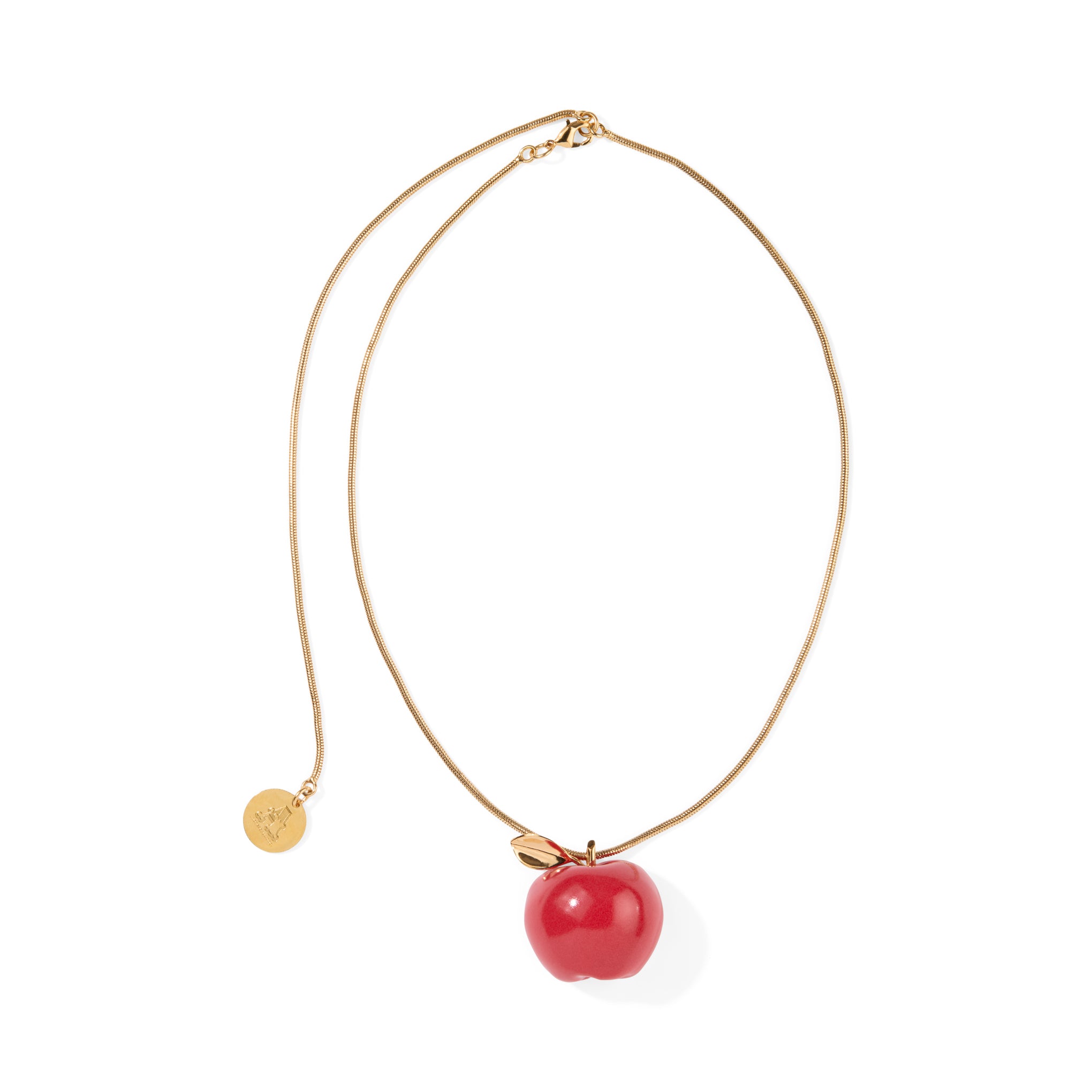 Andrés Gallardo Large Red Apple Gold-Plated Necklace – MoMA Design Andrés Gallardo Large Red Apple Gold-Plated Necklace – MoMA Design