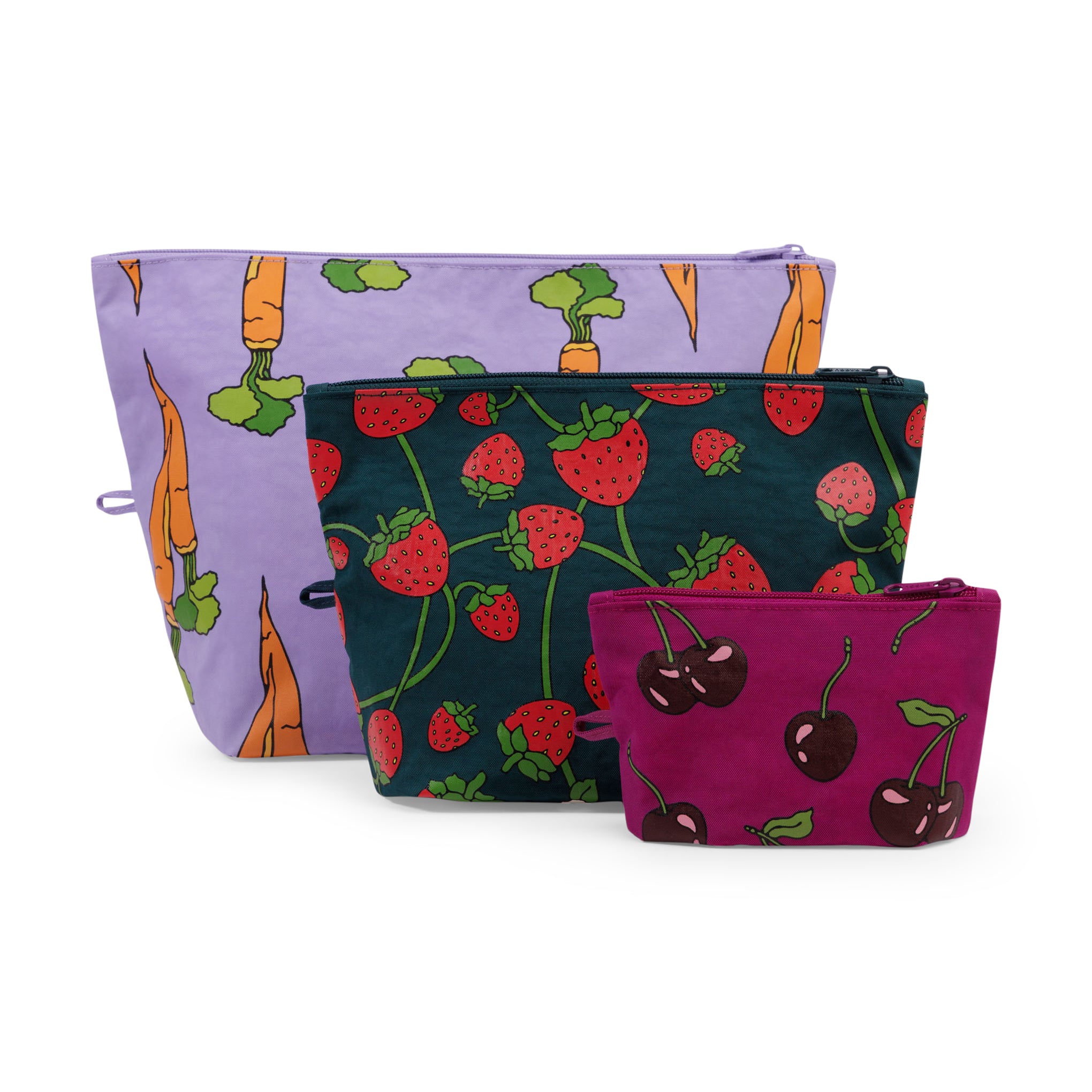 Baggu Recycled Nylon Go Pouches - Set of 3 - Carrots & Berries