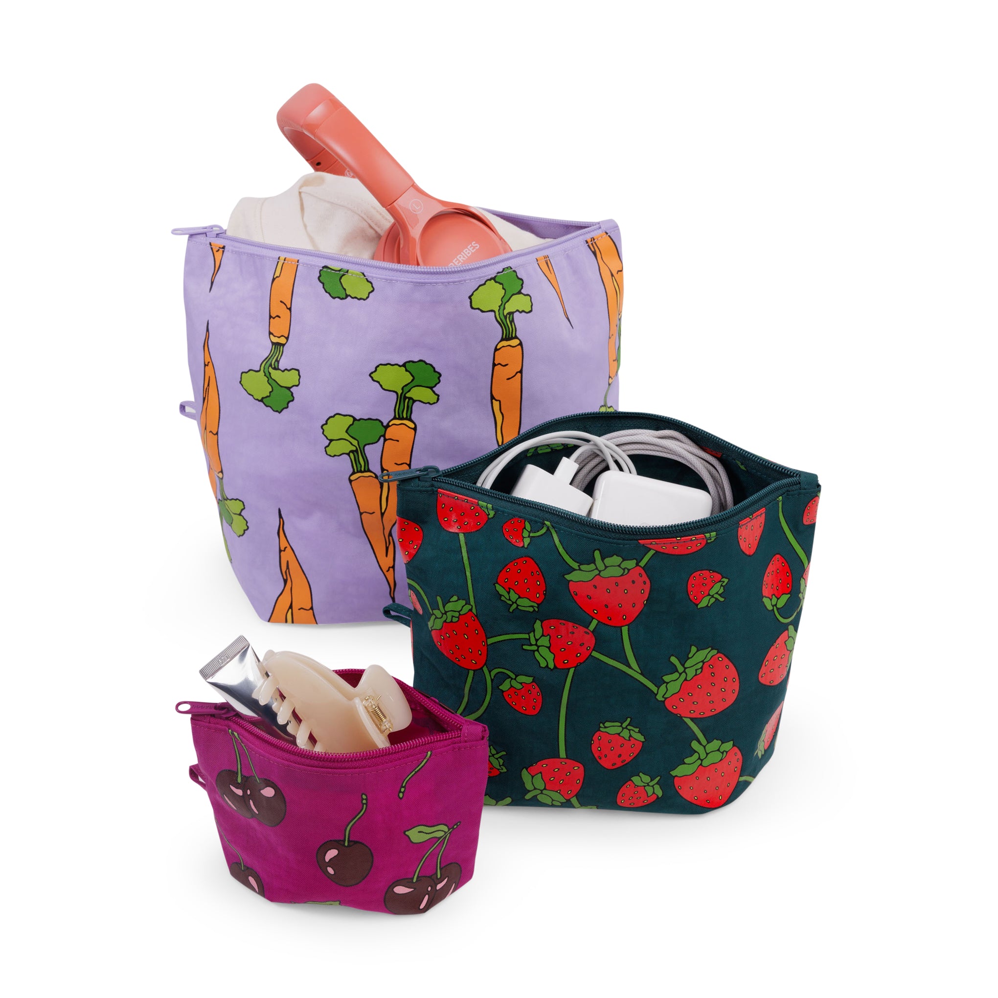 Baggu Recycled Nylon Go Pouches - Set of 3 - Carrots & Berries