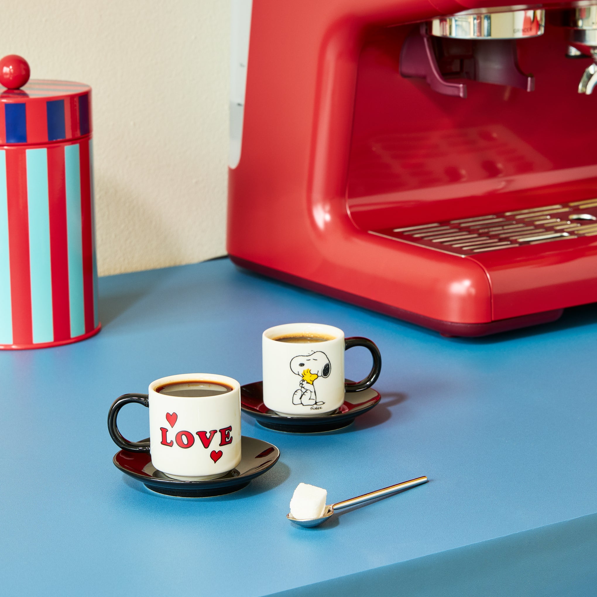 Snoopy Love Stacking Stoneware Espresso Cups & Saucers - Set of 2