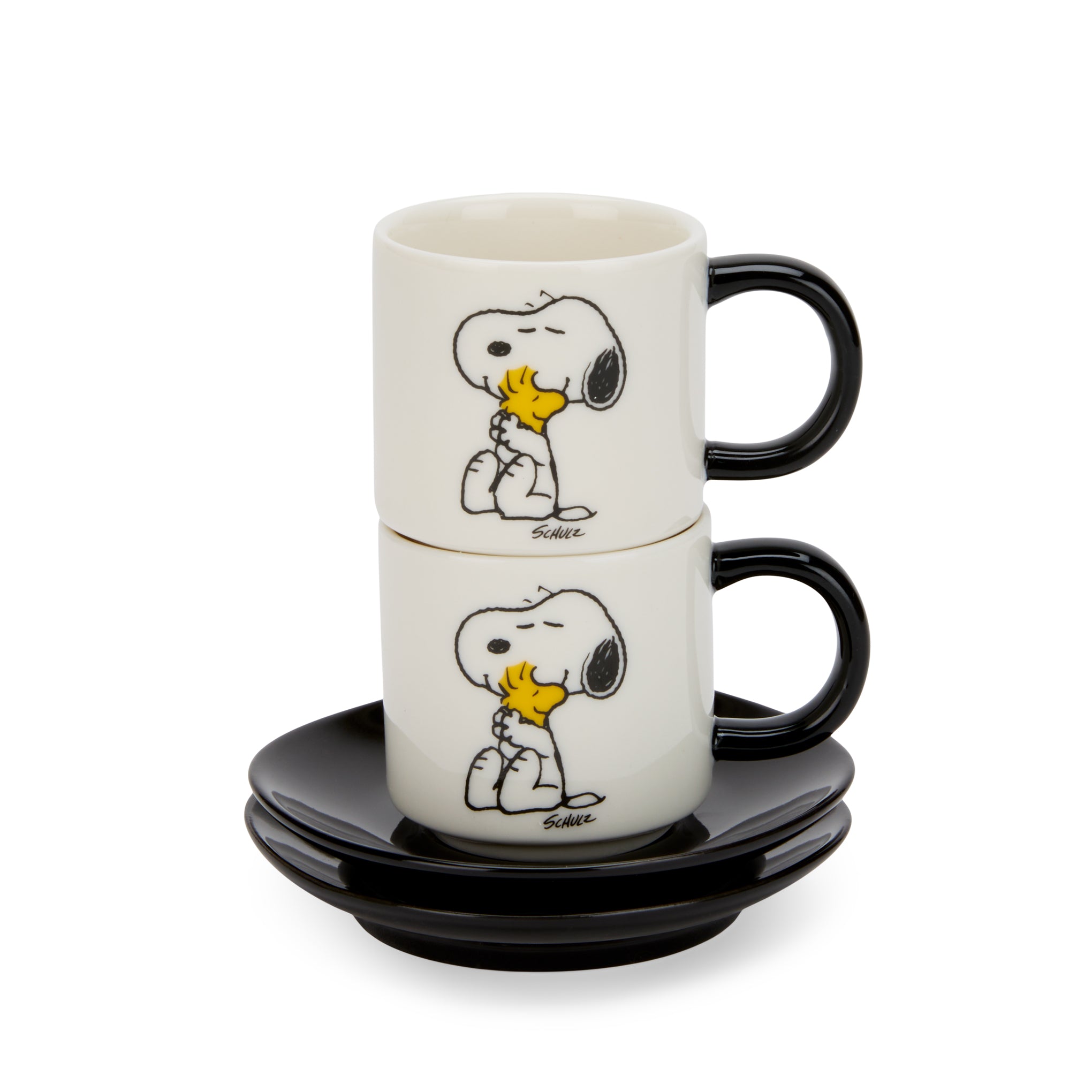 Snoopy Love Stacking Stoneware Espresso Cups & Saucers - Set of 2