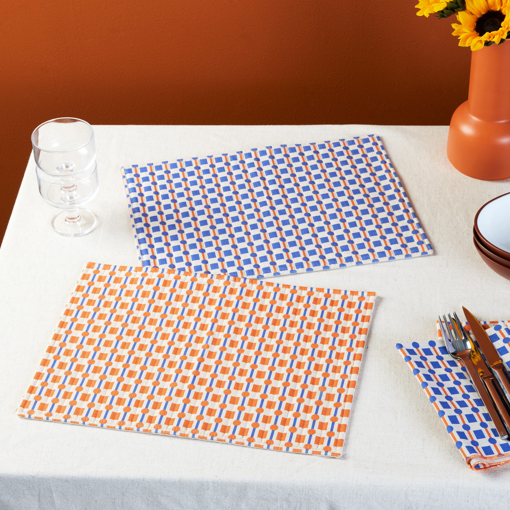 Geometric Cotton & Linen Placemats Set of 2 Orange/ Blue MoMA