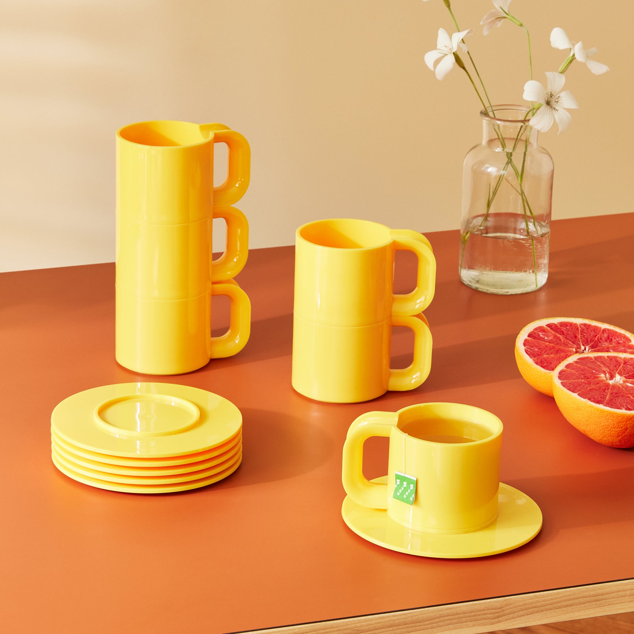 Vignelli Hellerware Max Stacking Cups & Saucers - Set of 6 