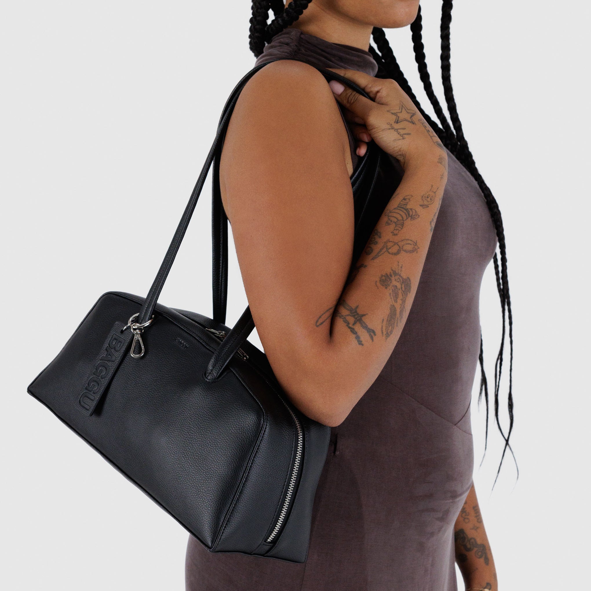 baggu leather backpack black black Baggu - Recycled Leather Bowler Bag