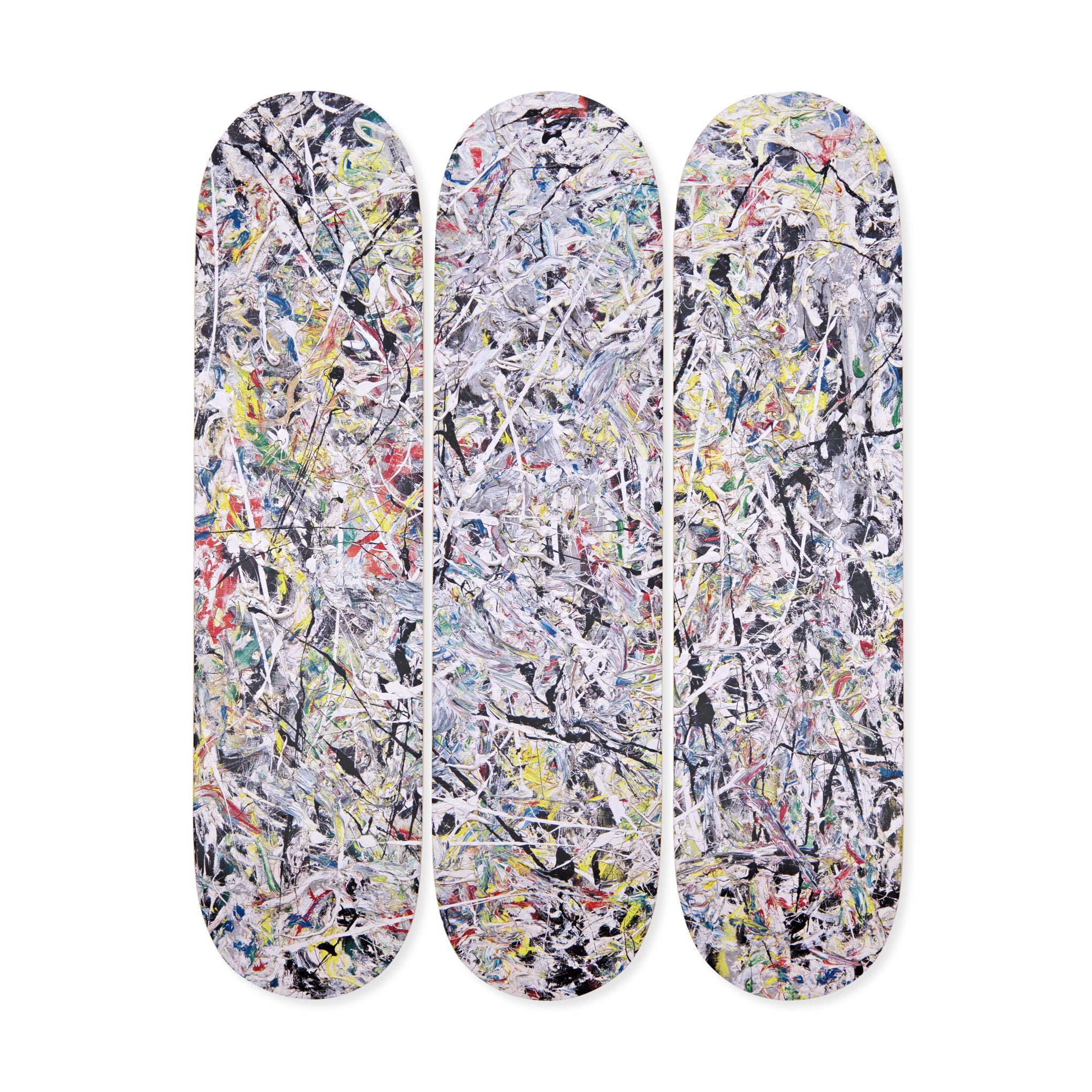 Jackson Pollock White Light Skateboard Triptych from The Skateroom