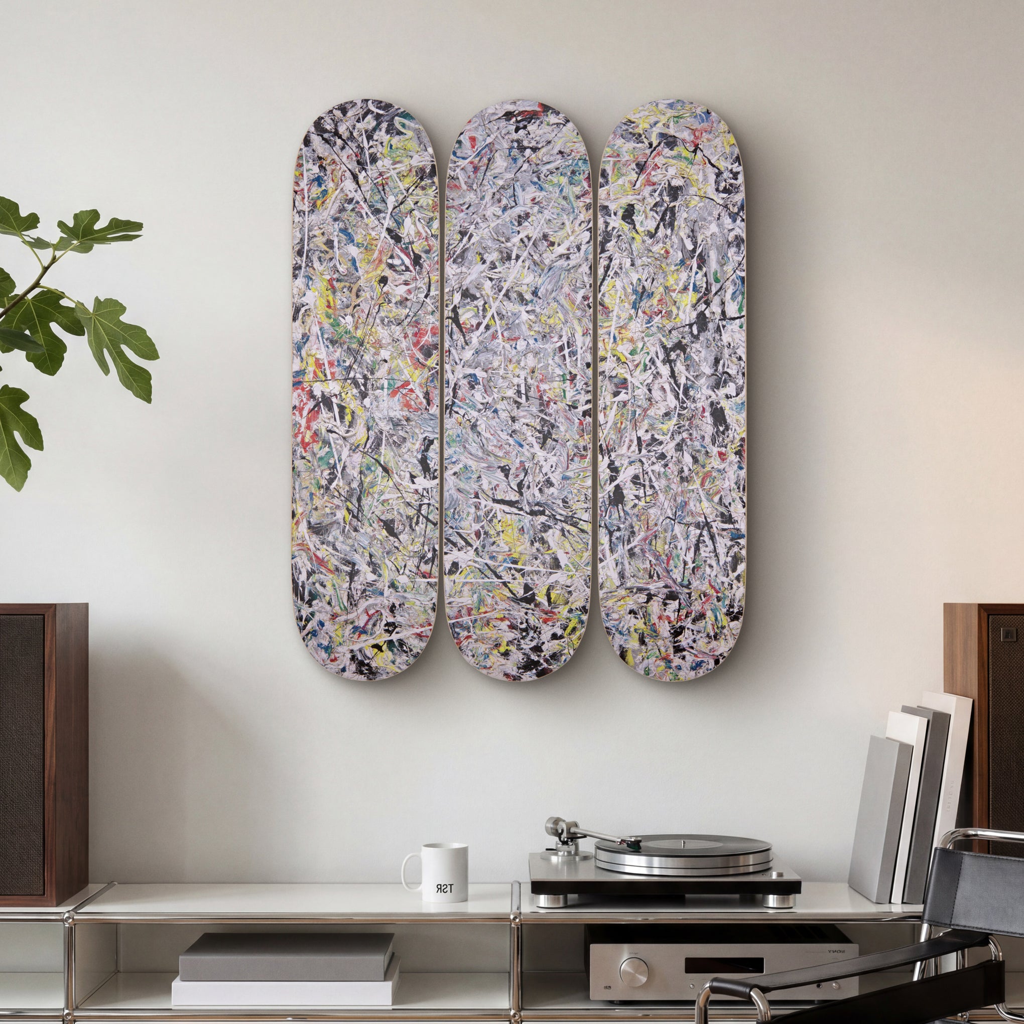 Jackson Pollock White Light Skateboard Triptych from The Skateroom