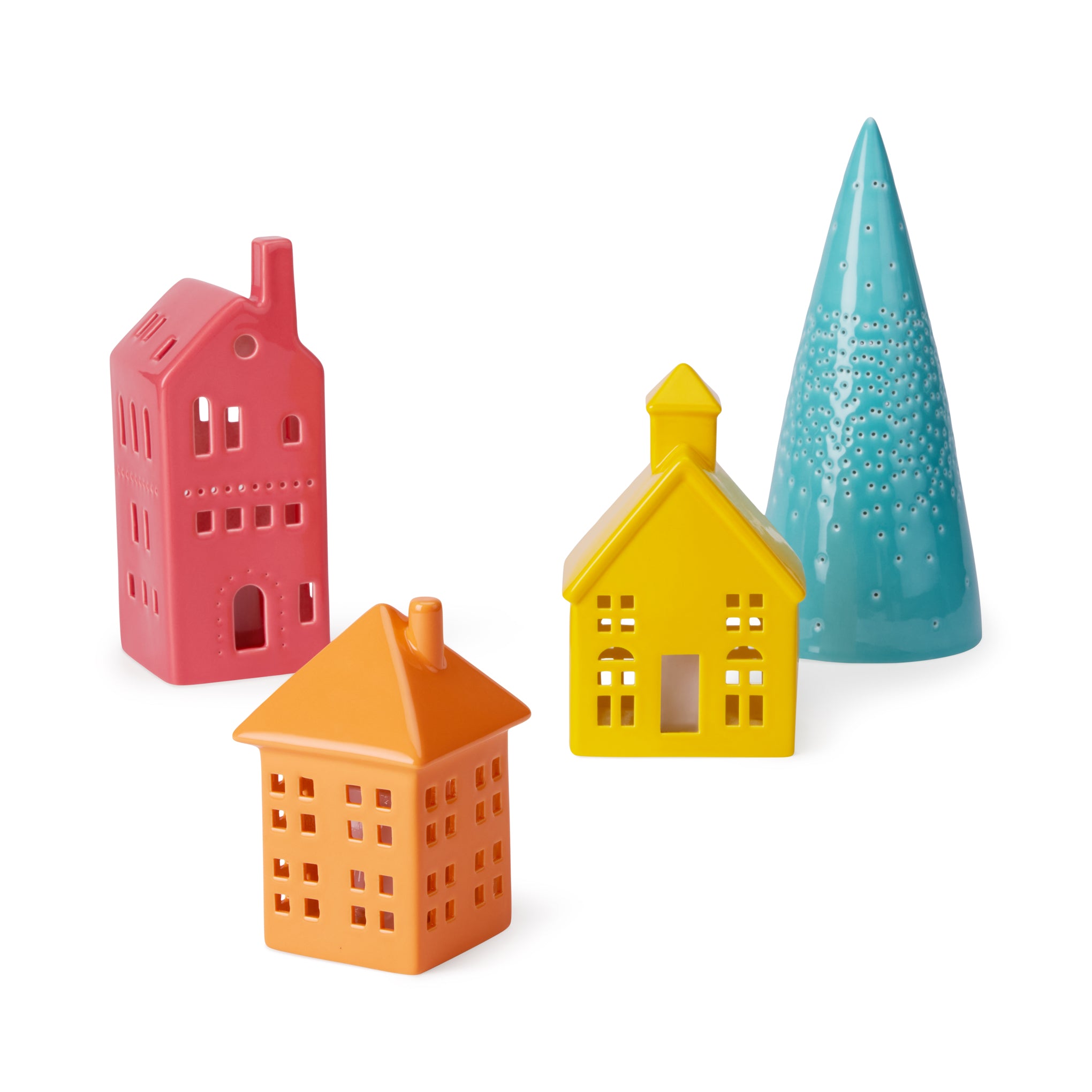 LED Lighted Colorful Ceramic Modern Village - Set of 4 – MoMA