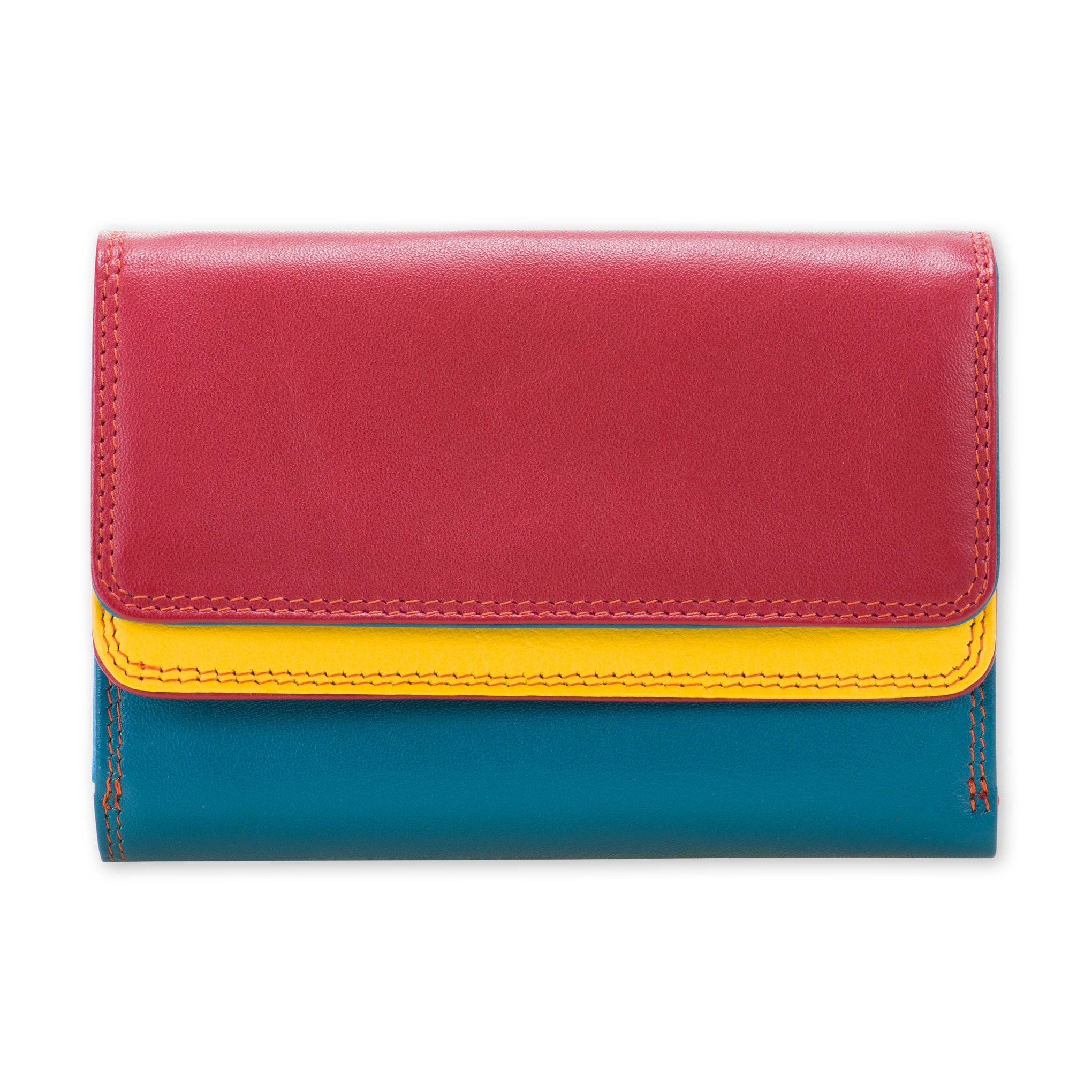 Leather Colorblock Double Flap Wallet