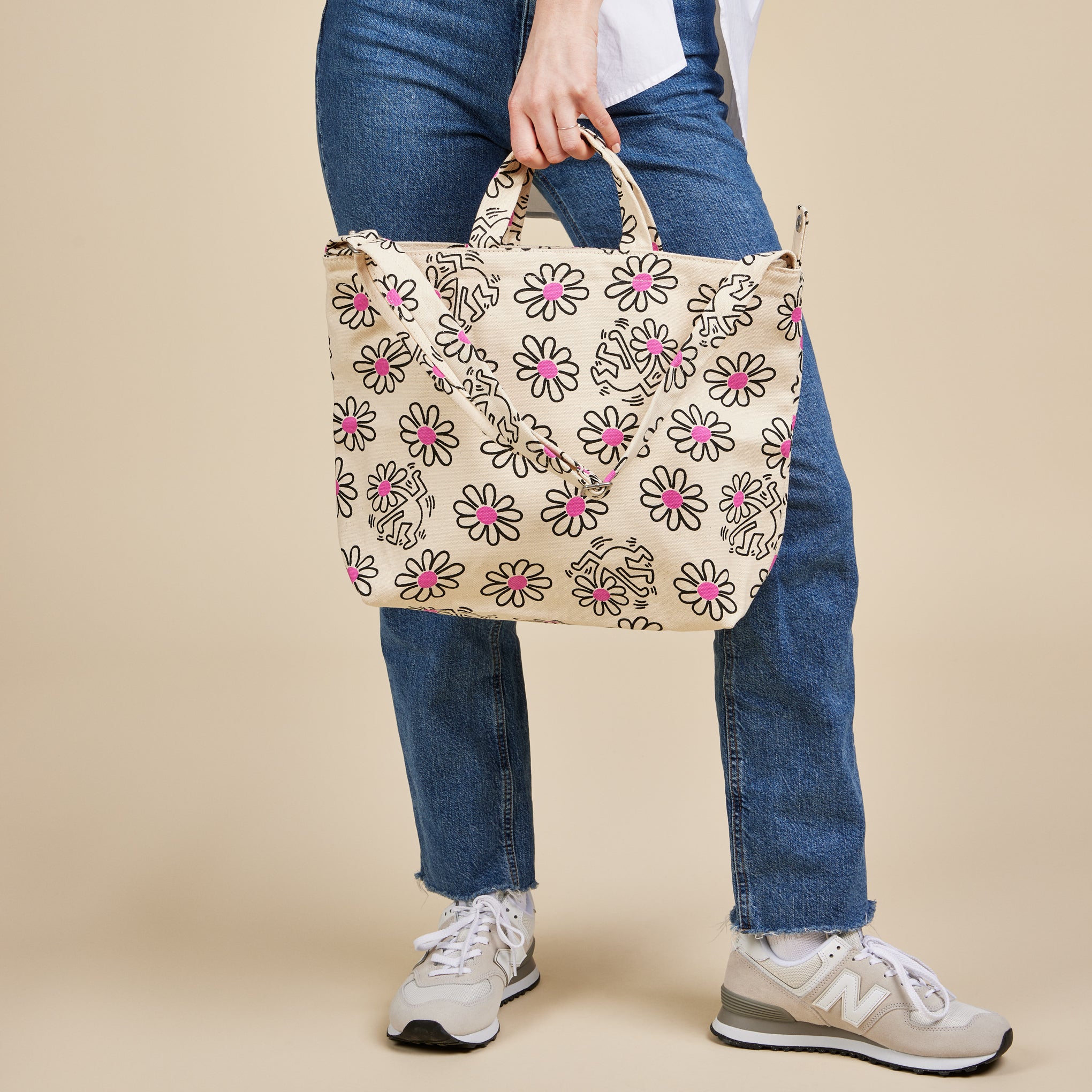 Keith Haring Baggu Flower Recycled Cotton Horizontal Zip Duck Bag