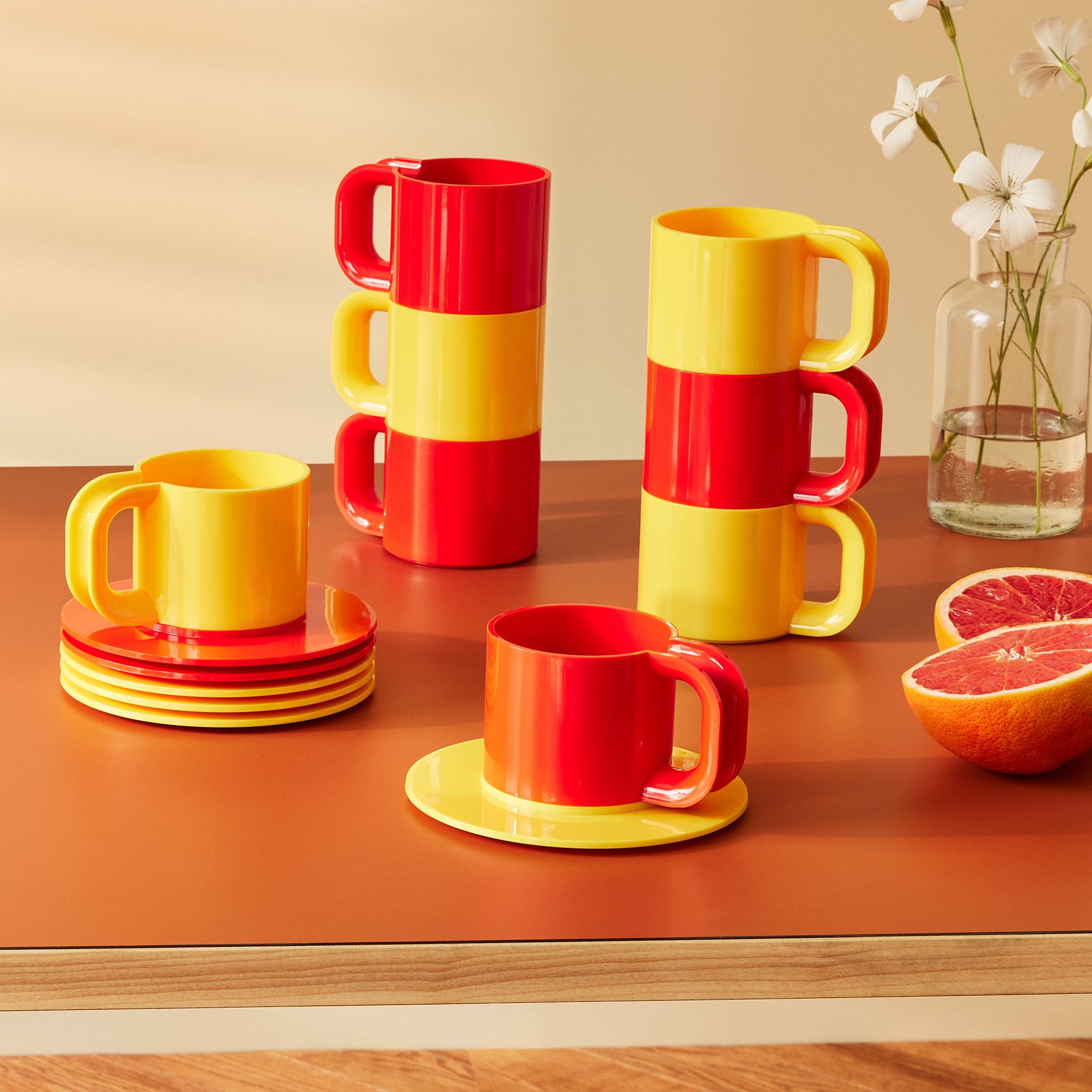 Vignelli Hellerware Max Stacking Cups & Saucers - Set of 6 