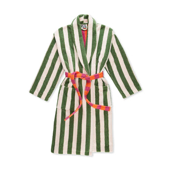 Dusen Dusen Striped Bathrobe - Green/ White