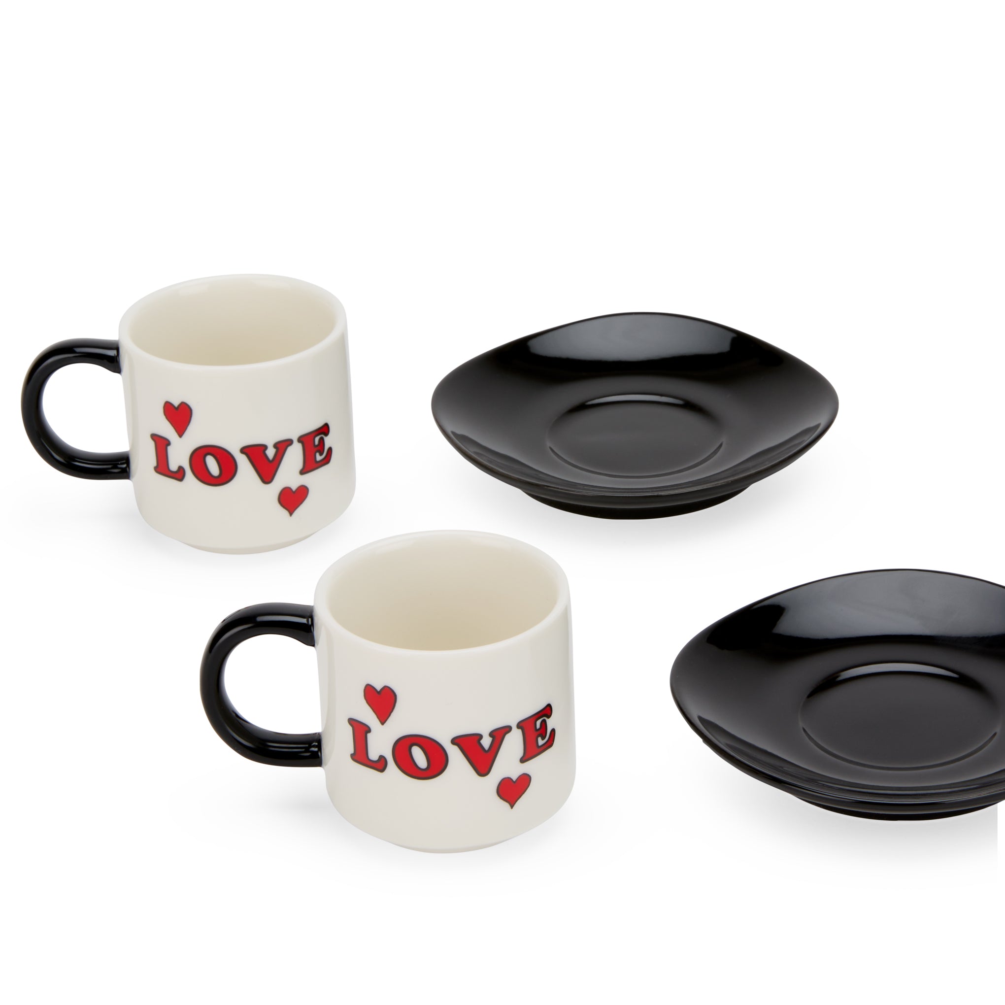 Snoopy Love Stacking Stoneware Espresso Cups & Saucers - Set of 2