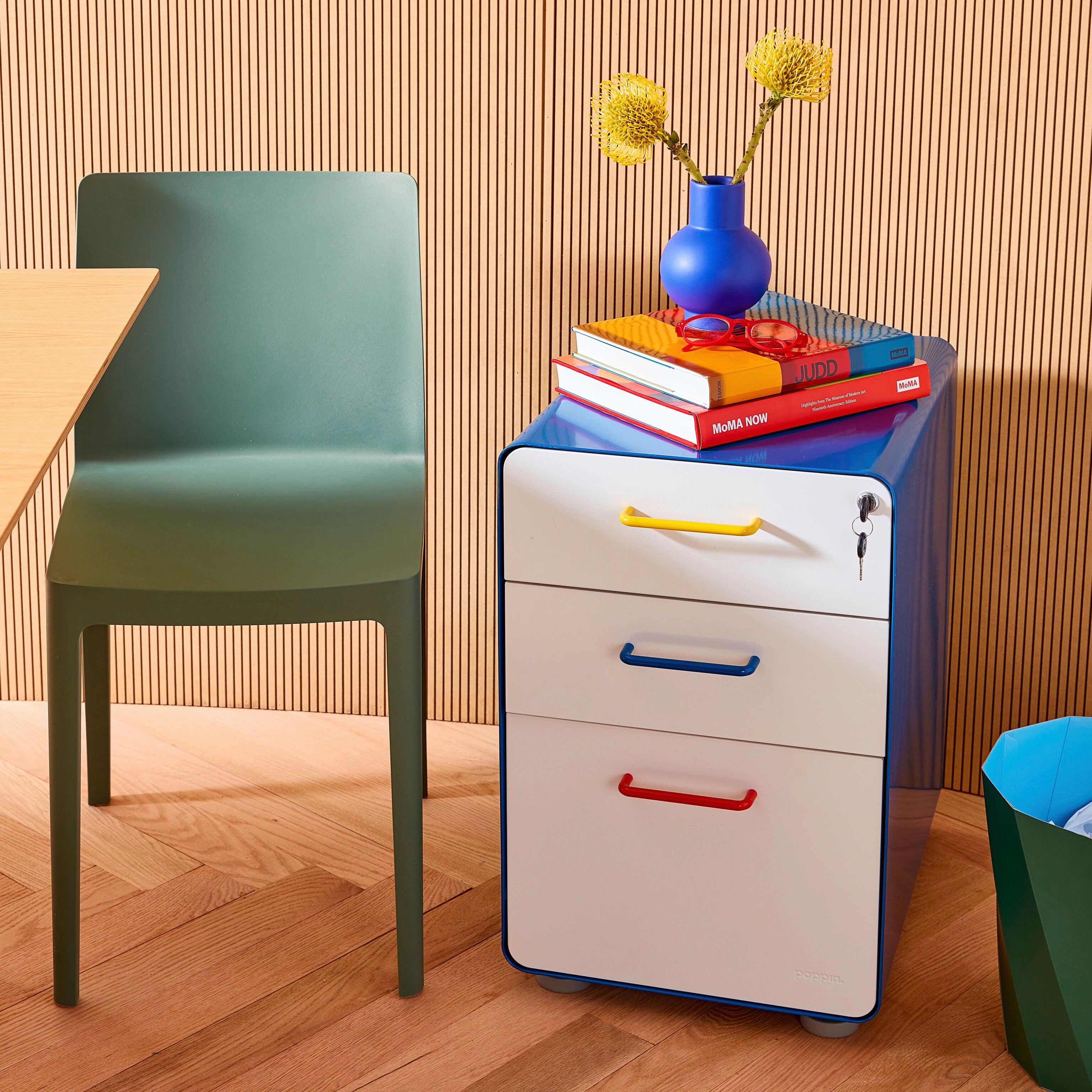 Poppin Stow 3-Drawer File Cabinet - Red/ Blue/ Yellow | Red/ Blue/ Yellow