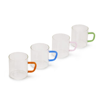 Colored Handle Glass Mugs - Set of 4