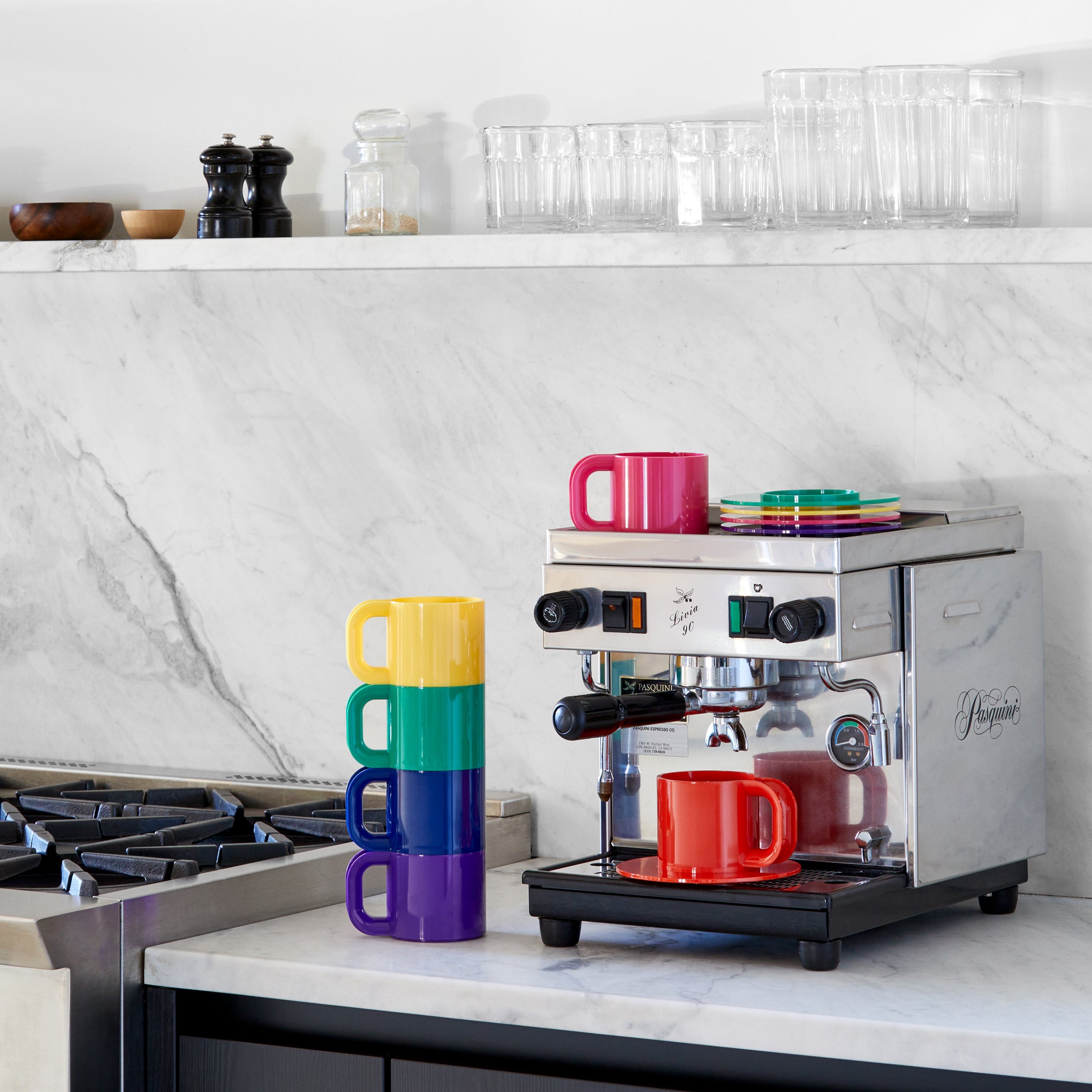 Vignelli Hellerware Max Stacking Cups & Saucers - Set of 6