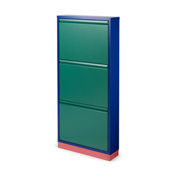 3-Drawer Shoe Rack Storage Cabinet - Blue/ Green