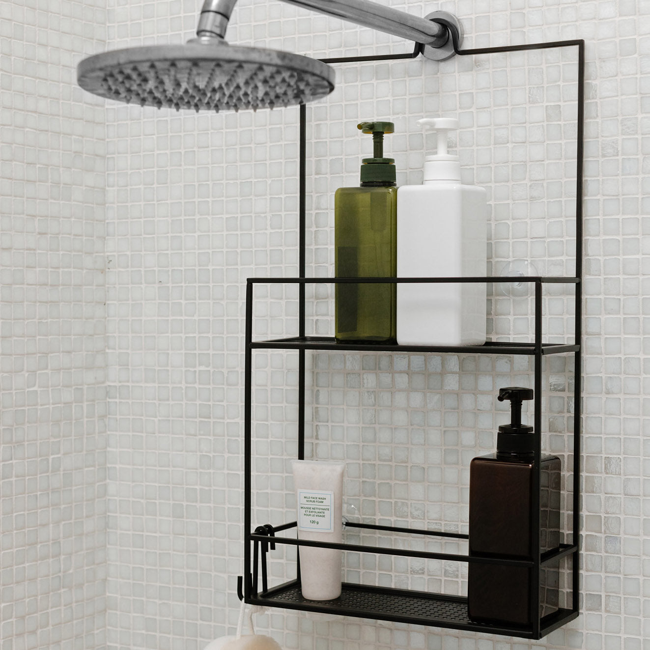 mDesign Bathroom Shower Caddy Tote for Shampoo, Conditioner, Soap - Black
