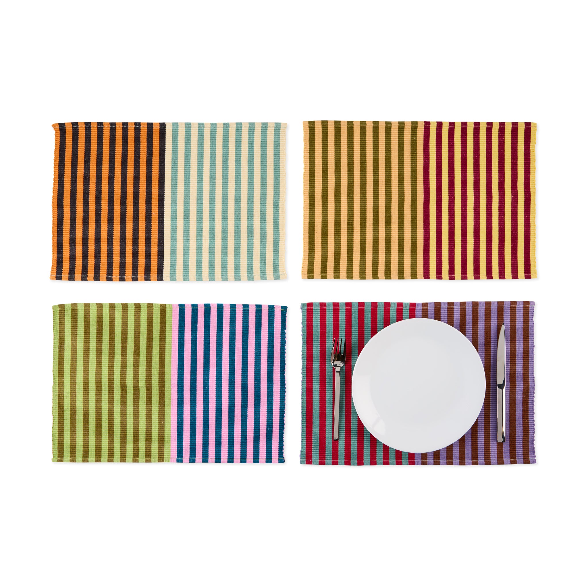 Dusen Dusen Striped Cotton Placemats - Set of 4 - Dual Stripe
