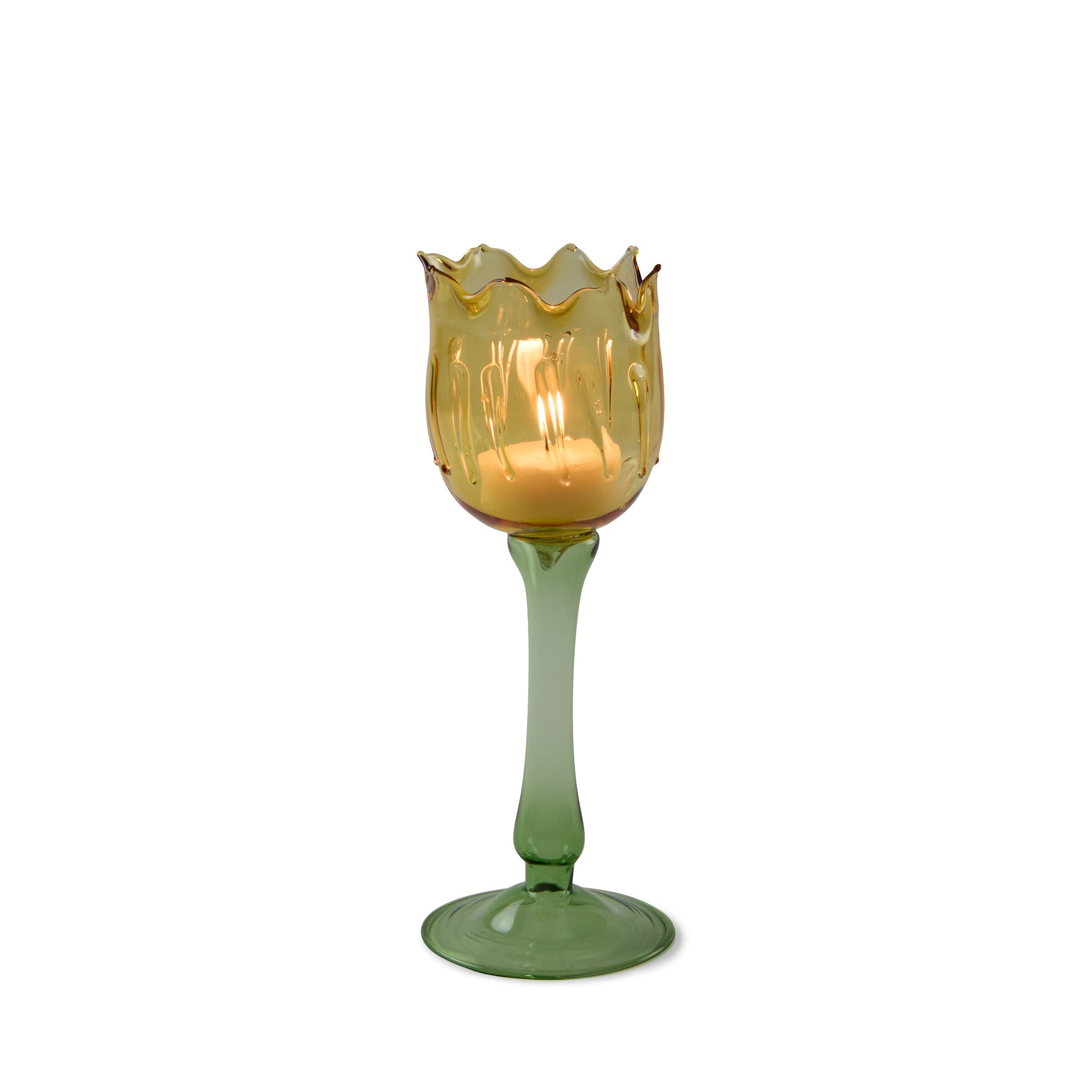 Eternal Blossom Glass Tea Light Holder - Yellow / Green