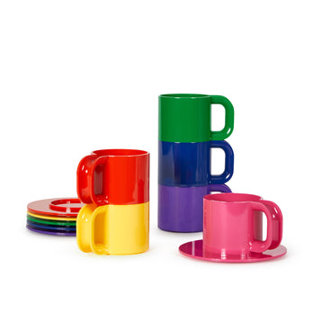 Vignelli Hellerware Max Stacking Cups Saucers - Set of 6 - Rainbow