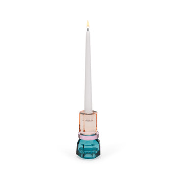 Faceted Crystal Candle Holder in Petrol/Pink/Peach