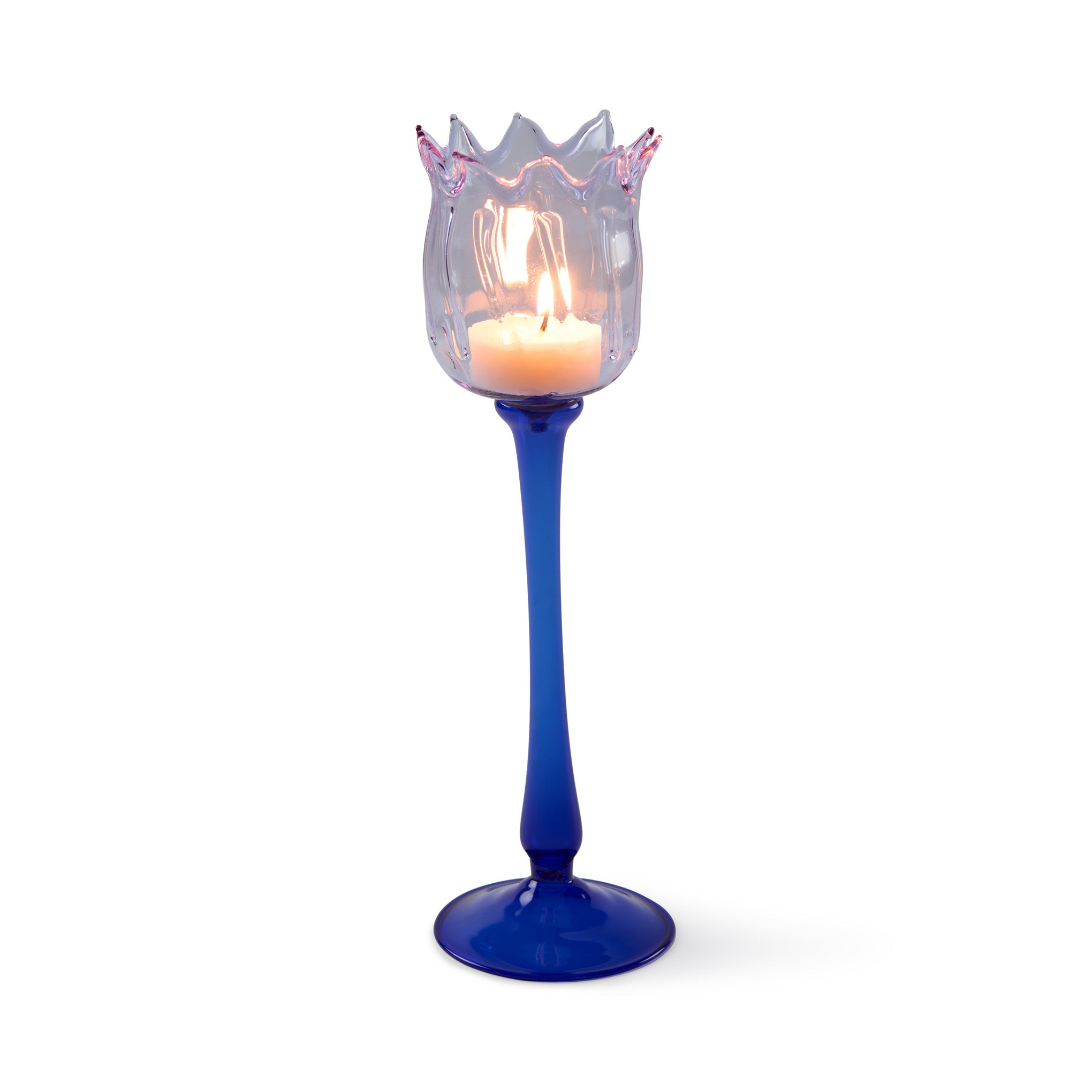 Eternal Blossom Glass Tea Light Holder - Lilac/ Blue